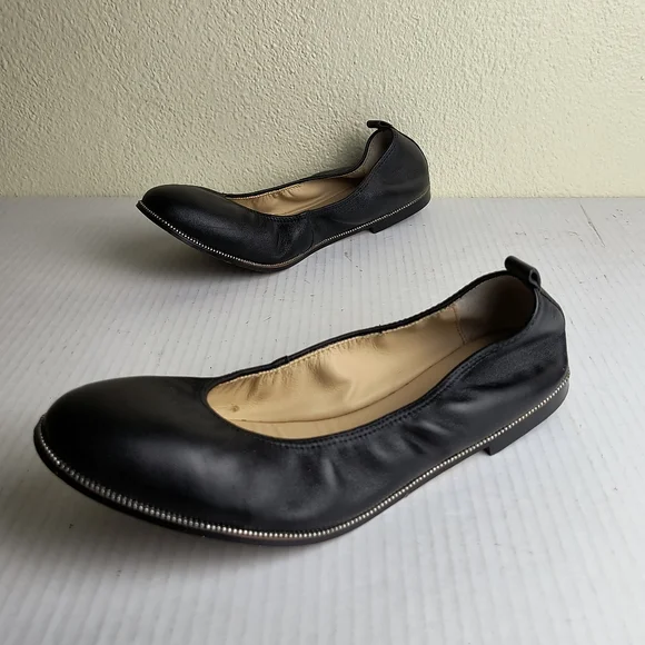 Botkier Mason Black Leather Ballet Flats 9 Fit True To Size Zipper Welt Detail